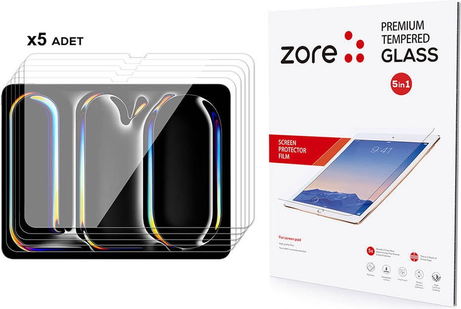 iPad 13 Pro 2024 Uyumlu Mnc 5in1 Tablet Temperli Cam Ekran Koruyucu-Şeffaf