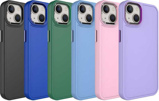Apple iPhone 13 Kılıf Metal Çerçeve ve Buton Tasarımlı Sert Mnc Botox Kapak-Koyu Yeşil