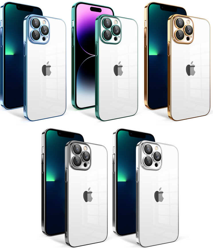 Apple iPhone 13 Pro Max Kılıf Kamera Korumalı Renkli Çerçeveli Mnc Garaj Kapak-Mavi Açık