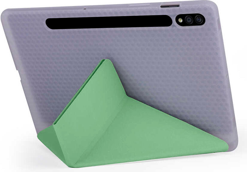 Galaxy Tab S7 T870 Kılıf Uyumlu Mnc Tri Folding Kalem Bölmeli Standlı Kılıf-Açık Yeşil