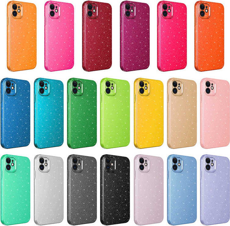 Apple iPhone 12 Kılıf Kamera Korumalı Simli Lüks Mnc Koton Kapak-Mor