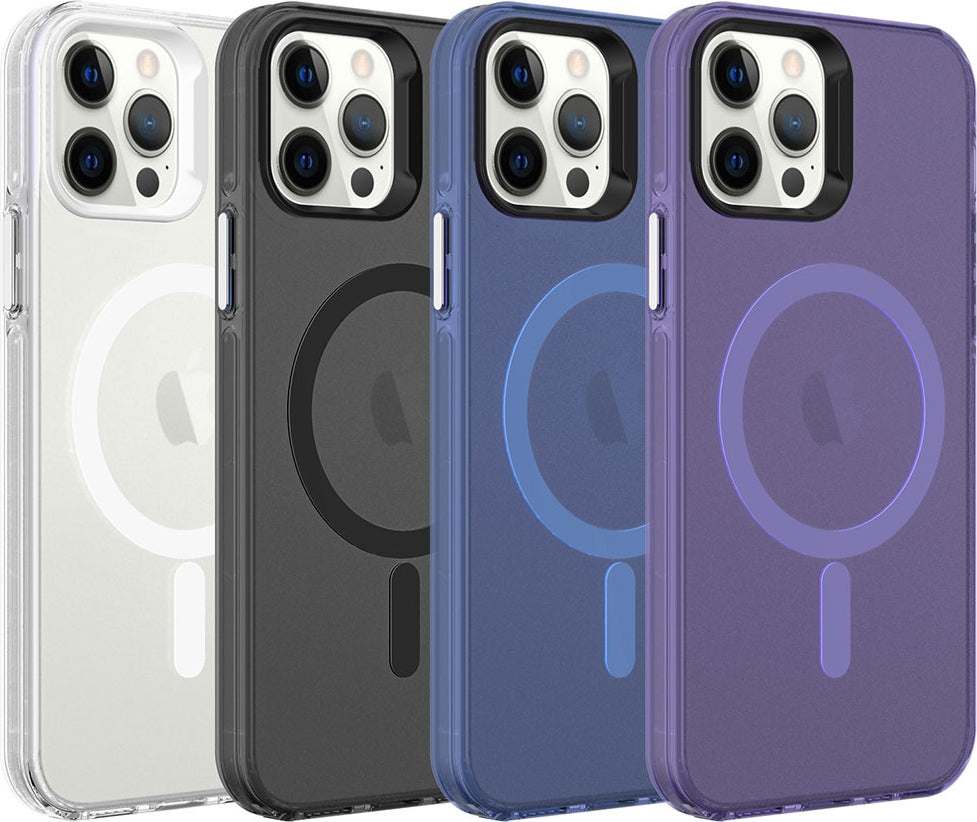 Apple iPhone 12 Pro Kılıf Mnc Magsafe Şarj Özellikli Buzlu Transparan C-Pro Sert Kapak-Siyah