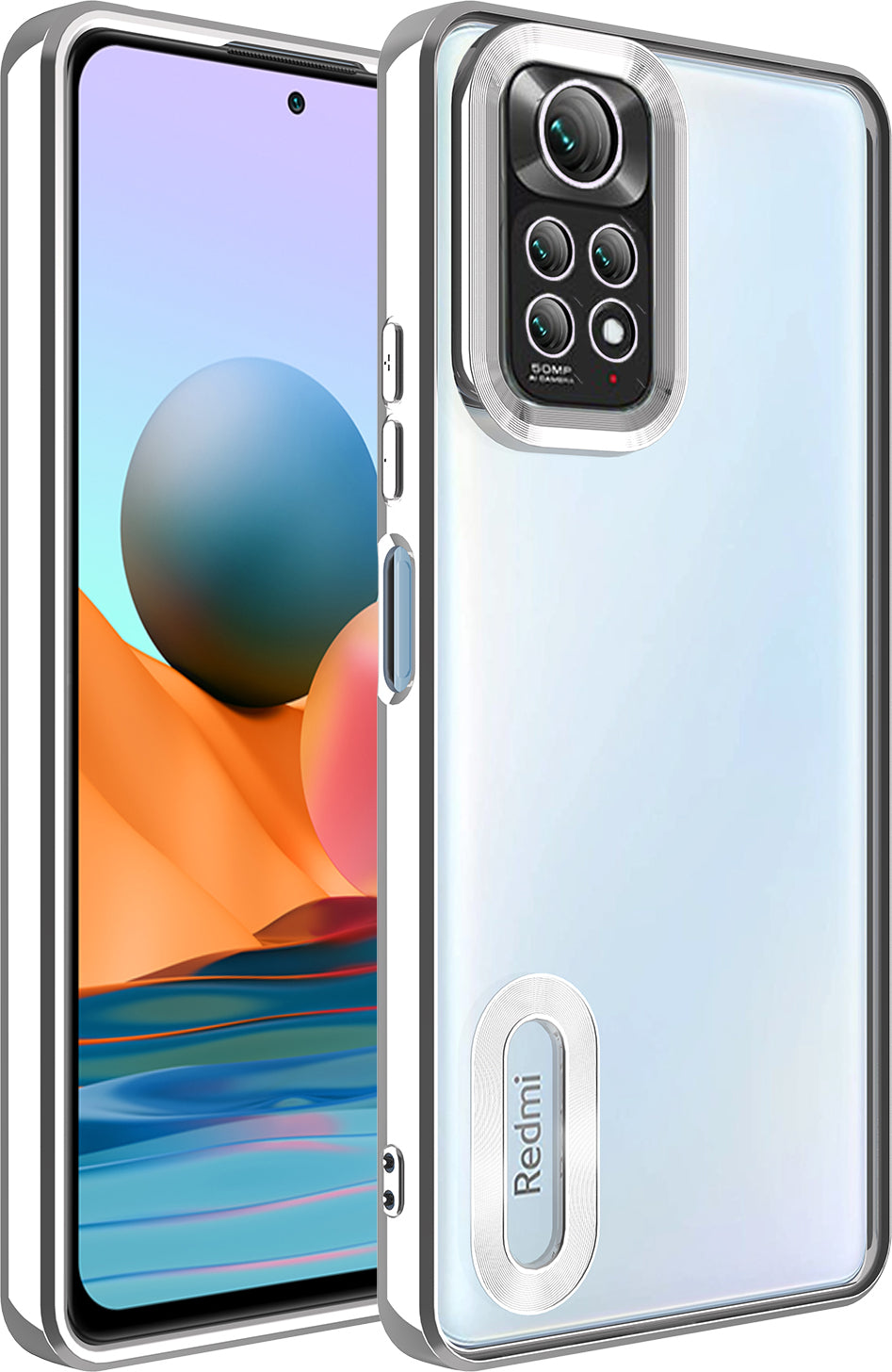 Xiaomi Redmi Note 11 Global Kılıf Kamera Korumalı Logo Gösteren Mnc Omega Kapak-Gümüş