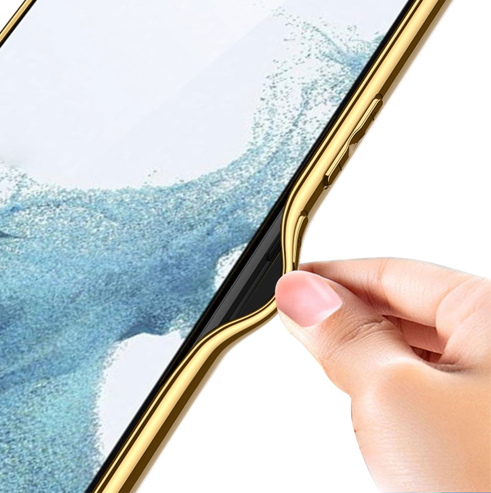 Galaxy S23 Kılıf Deri Görünümlü Kenarları Elektroplating Kaplama Mnc Fizyon Kapak-Pembe