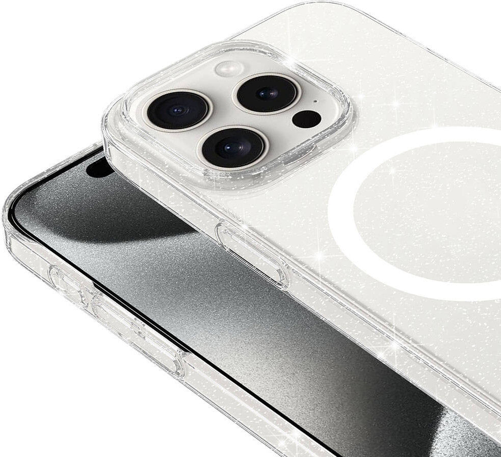 iPhone 15 Pro Kılıf Mnc Magsafe Şarj Özellikli Simli Şeffaf Arka Yüzey Erdos Silikon Kapak-Renksiz