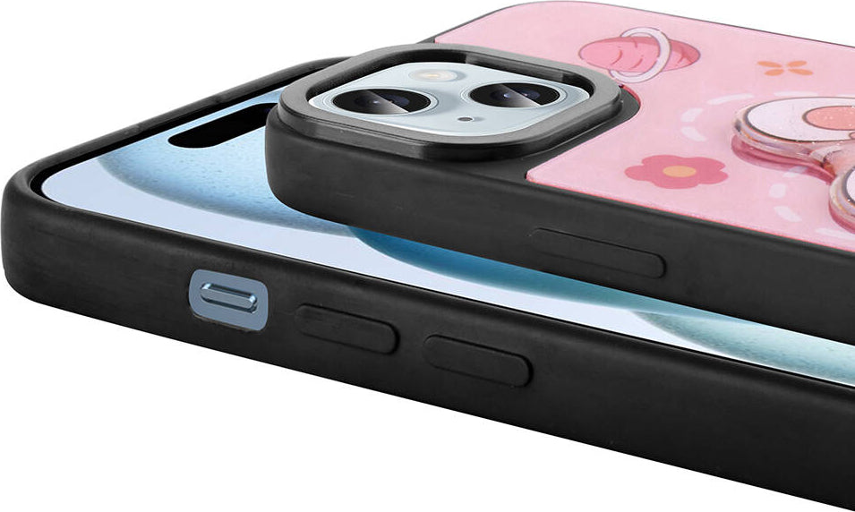 Apple iPhone 15 Kılıf Parlayan Kabartmalı Ikonik Figürlü Mnc Amas Silikon Kapak-Beyaz