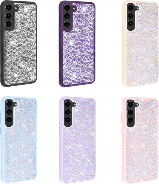 Galaxy S23 Kılıf Parlak Taşlı Tasarım Mnc Ston Kapak-Derin Mor