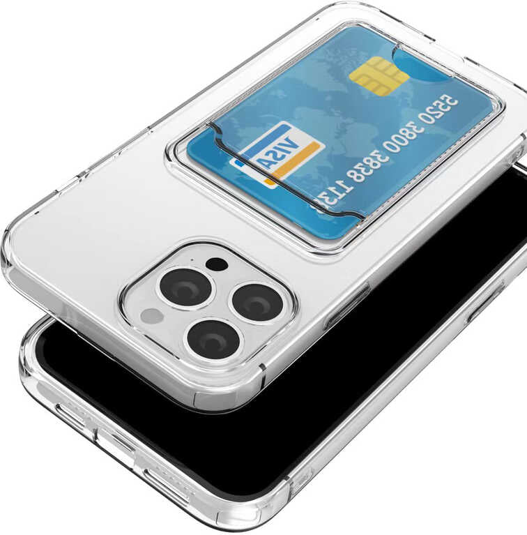 iPhone 14 Pro Max Kılıf Kartlıklı Şeffaf Mnc Setra Clear Silikon Kapak-Renksiz
