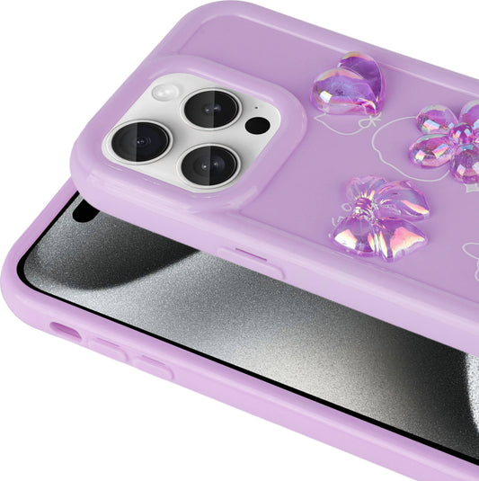 Apple iPhone 14 Pro Max Kılıf Kabartma Figürlü Parlak Mnc Toys Silikon Kapak-Mor