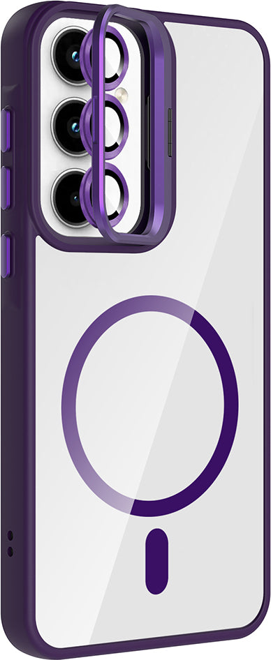 Galaxy A55 Kılıf Standlı ve Kamera Lens Hediyeli M-Safe Şarj Özellikli Mnc Etro Kapak - Gri