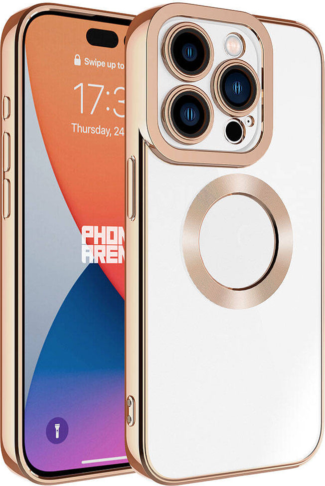iPhone 15 Pro Max Uyumlu Kamera Korumalı Logo Gösteren Mnc Omega Kapak-Rose Gold
