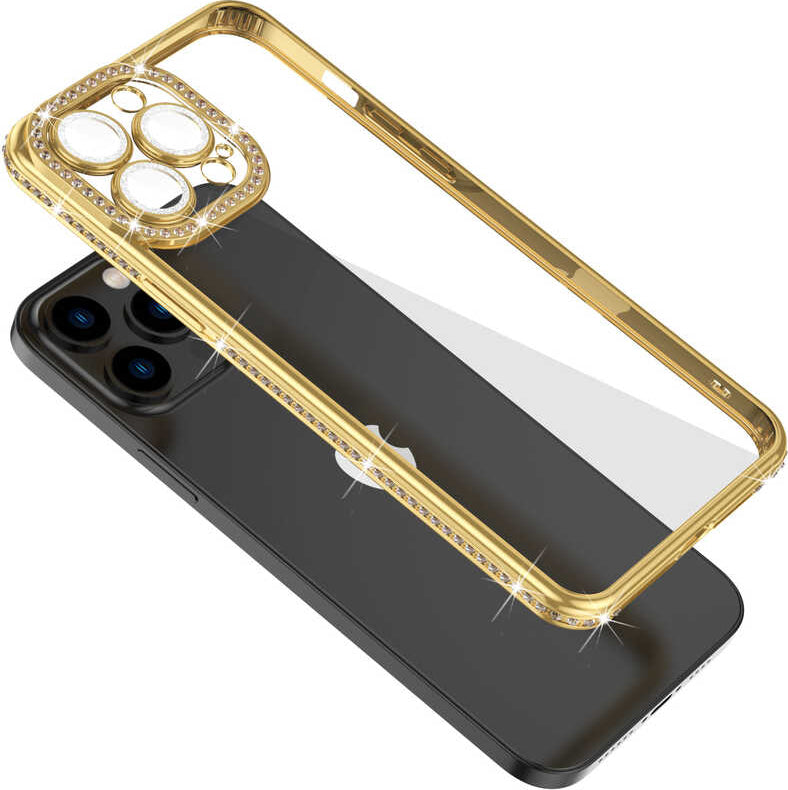 iPhone 13 Pro Kılıf Kamera Korumalı Taşlı Mnc Mina Kapak-Mavi