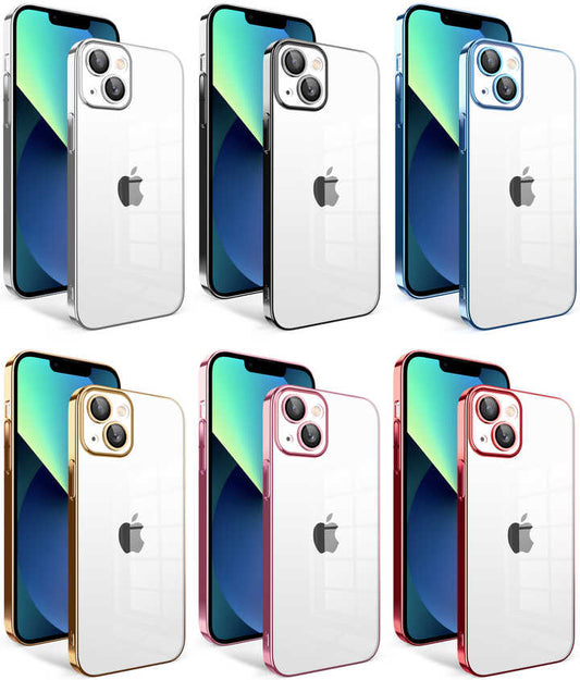 Apple iPhone 13 Kılıf Kamera Korumalı Renkli Çerçeveli Mnc Garaj Kapak-Gold