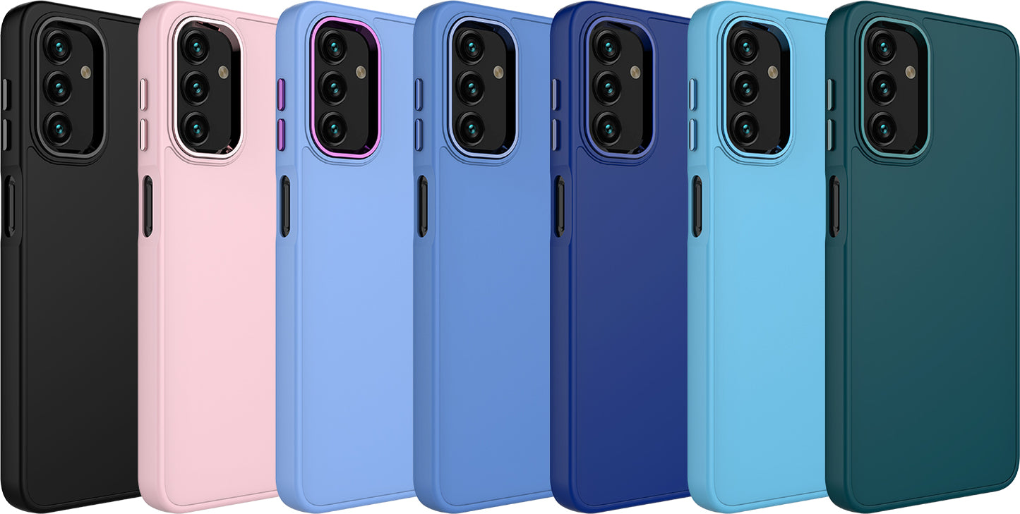 Galaxy A04S Kılıf Metal Çerçeve ve Buton Tasarımlı Silikon Mnc Luna Kapak-Koyu Yeşil