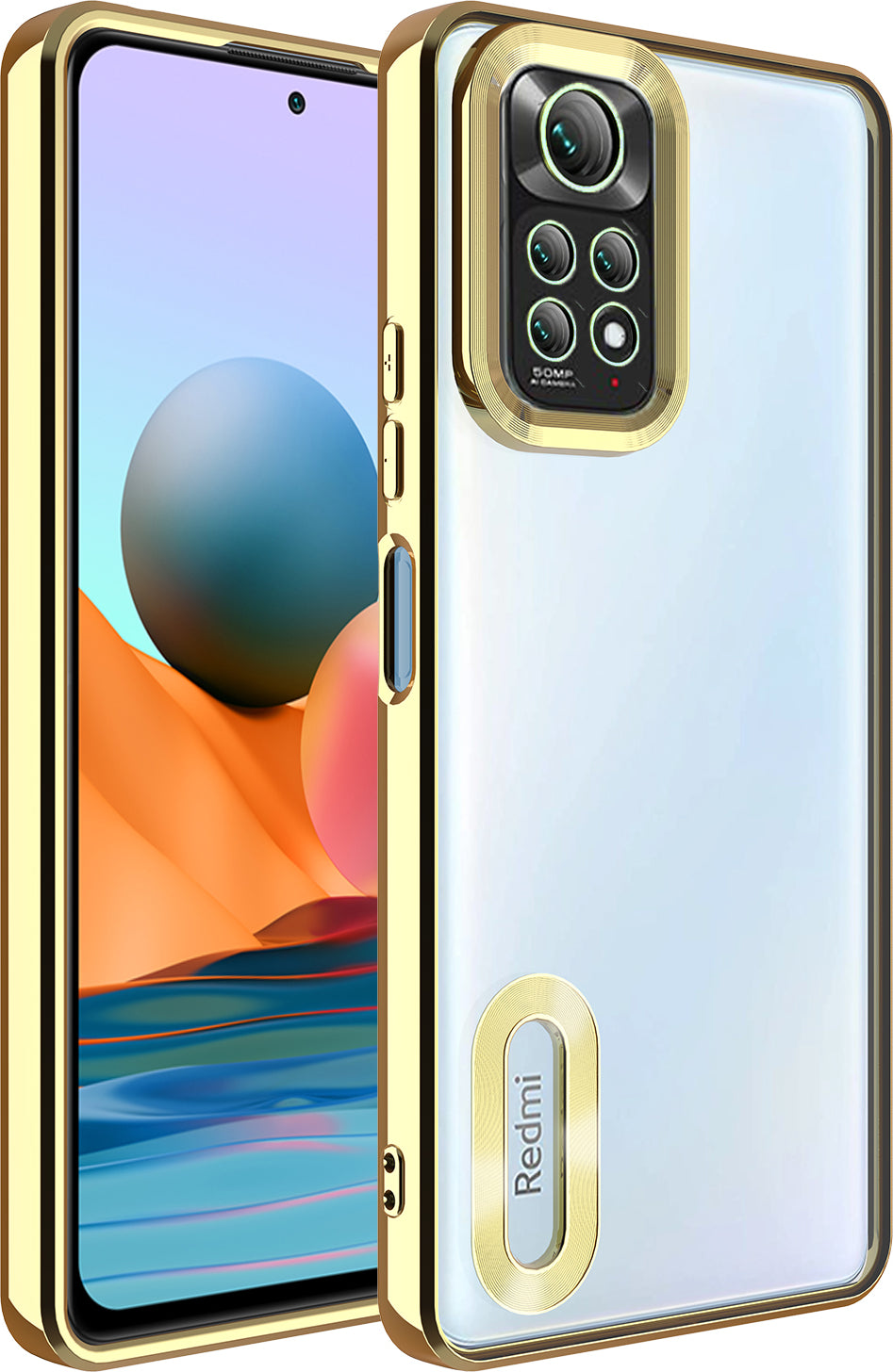 Xiaomi Redmi Note 11S Global Kılıf Kamera Korumalı Logo Gösteren Mnc Omega Kapak-Gold