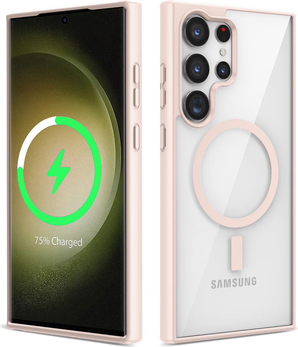 Galaxy S23 Ultra Kılıf Magsafe Wireless Şarj Özellikli Silikon Mnc Ege Kapak-Pembe