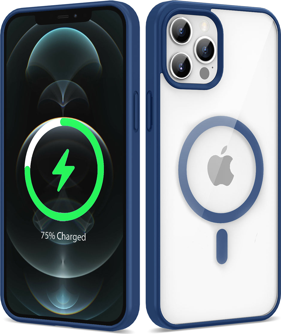 Apple iPhone 12 Pro Max Kılıf Magsafe Wireless Şarj Özellikli Silikon Mnc Ege Kapak-Mavi