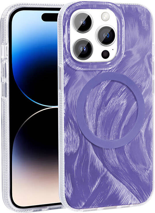 Apple iPhone 14 Pro Max Kılıf Magsafe Şarj Özellikli Fırça Boya Desenli Mnc Palet Kapak-Gri