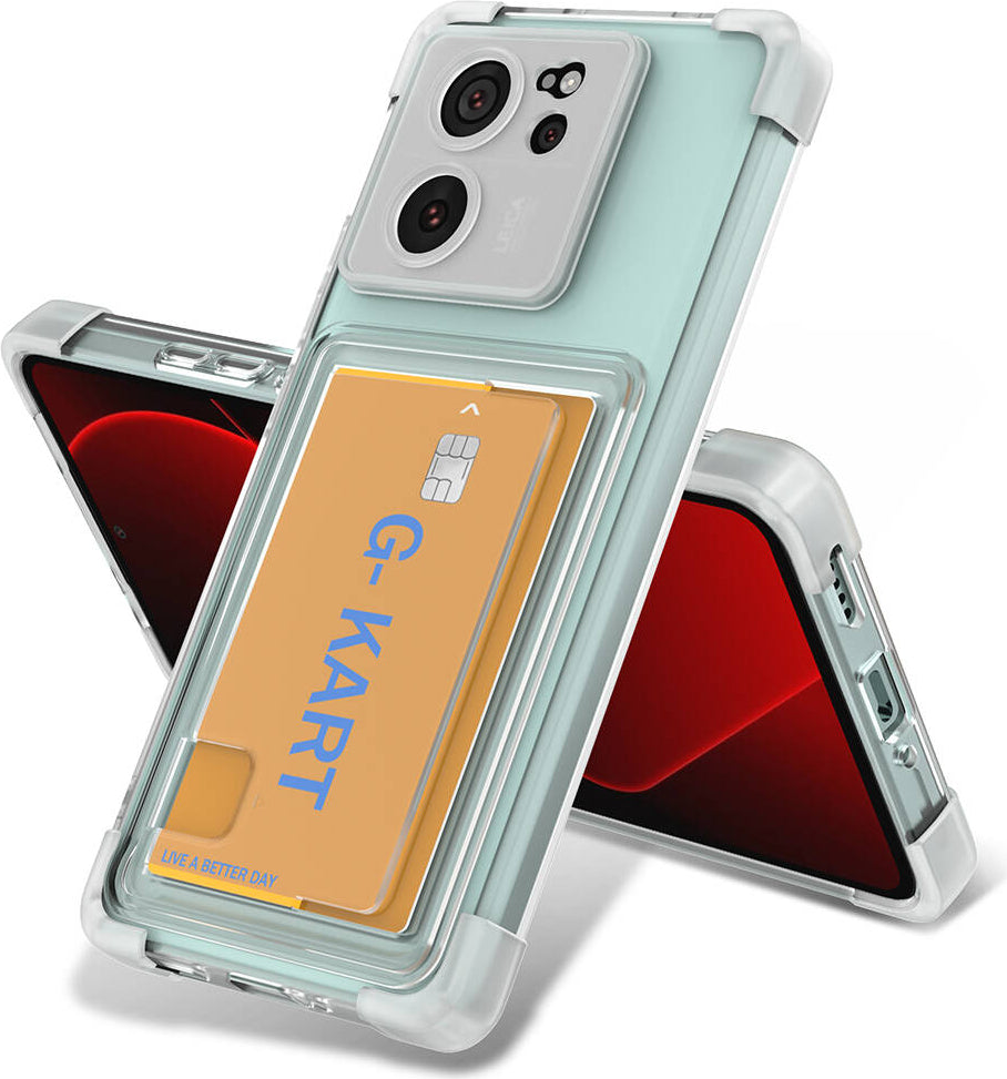 Xiaomi Mi 13T Kılıf Airbag Tasarımlı Şeffaf Kartlıklı Mnc G-Kart Kapak-Renksiz