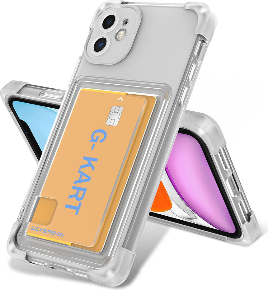 Apple iPhone 11 Kılıf Airbag Tasarımlı Şeffaf Kartlıklı Mnc G-Kart Kapak-Renksiz