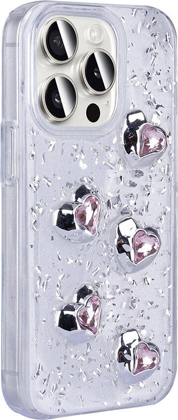 Apple iPhone 15 Pro Max Kılıf Airbagli Simli Arka Yüzey Mnc Işıltı Silikon Kapak-Pembe