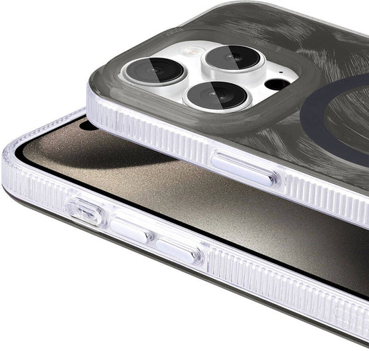 Apple iPhone 15 Pro Kılıf Magsafe Şarj Özellikli Fırça Boya Desenli Mnc Palet Kapak-Mor