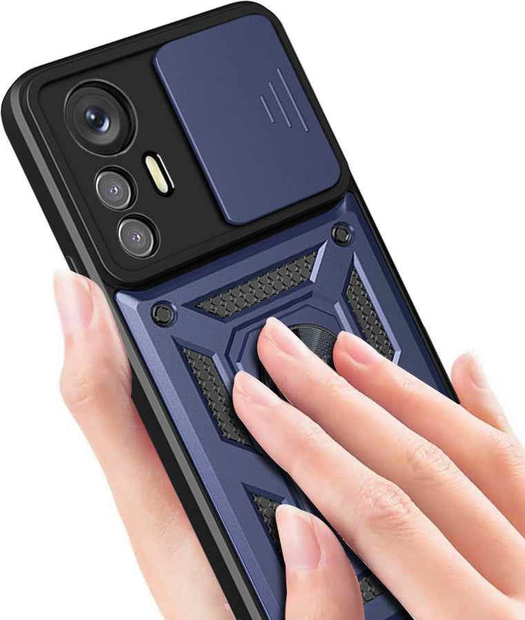 Mi 12 Lite Kılıf Magnetik Standlı Kamera Korumalı Mnc Sürgülü Vega Kapak - Mavi
