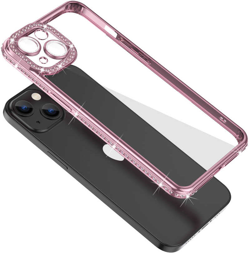 iPhone 13 Uyumlu Kamera Korumalı Taşlı Mnc Mina Kapak-Mavi
