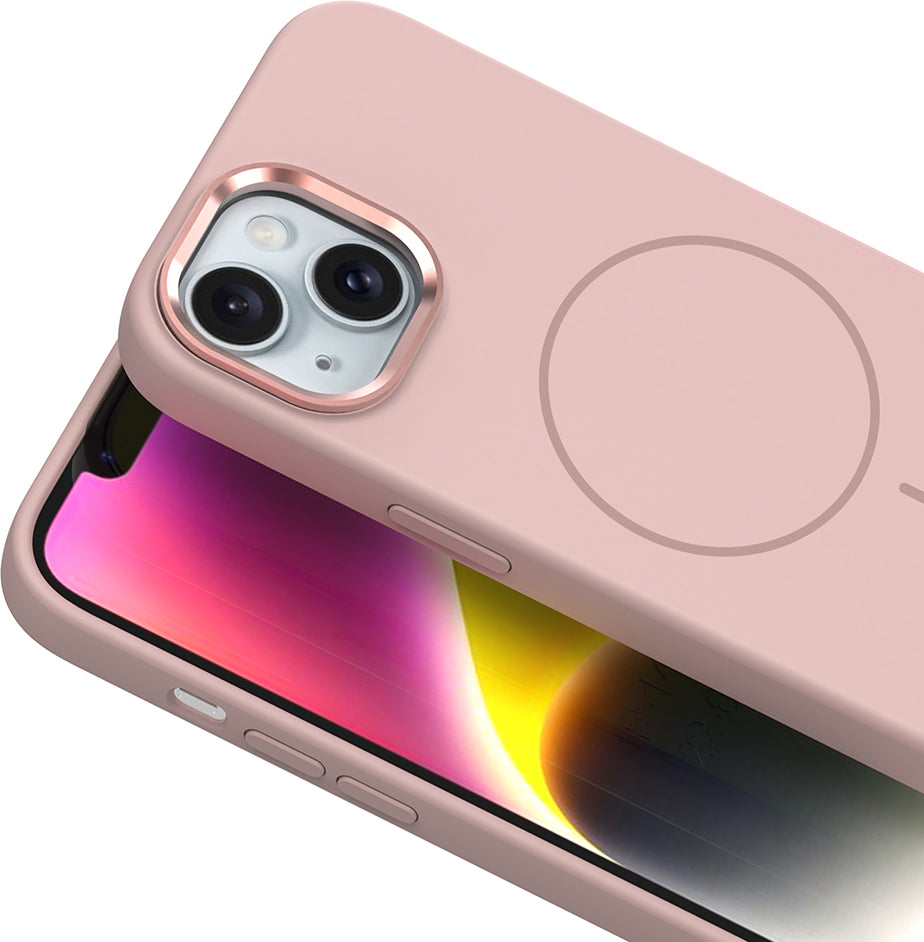 iPhone 14 Kılıf M-Safe Şarj Özellikli Metal Kamera Çerçeveli Mnc Edi Silikon Kapak - Koyu Gri