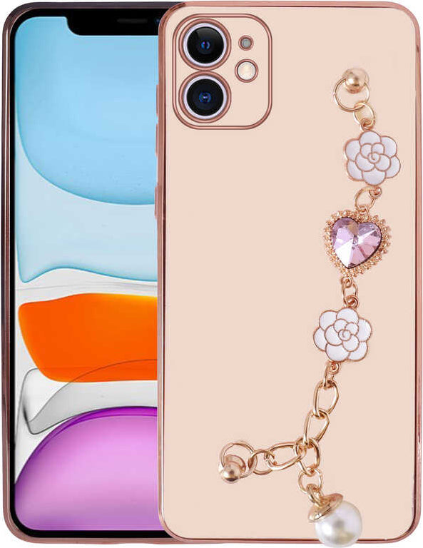 iPhone 12 Uyumlu El Tutamaçlı Kamera Korumalı Mnc Taka Silikon Kapak-Pembe