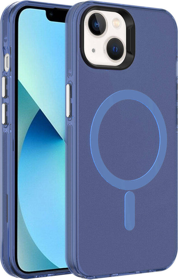 iPhone 15 Plus Uyumlu Mnc Magsafe Şarj Özellikli Buzlu Transparan C-Pro Sert Kapak-Lacivert