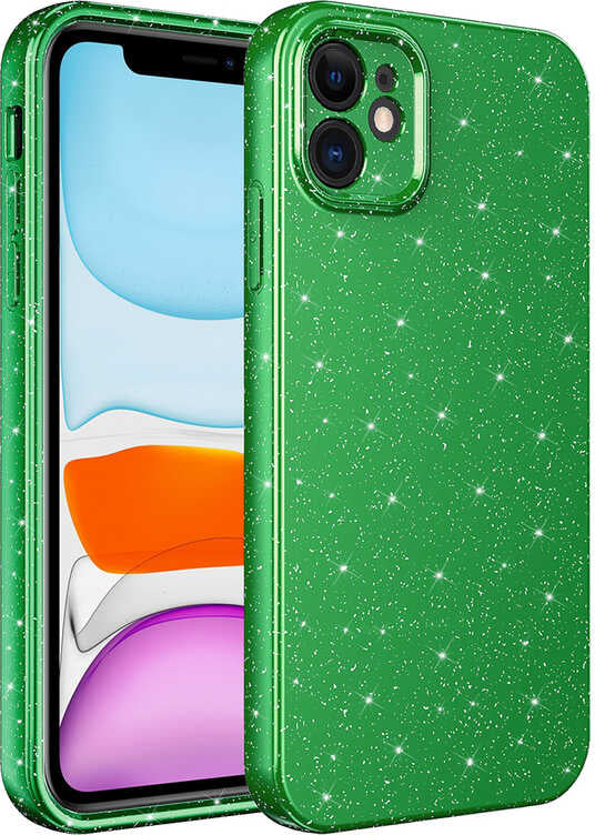 iPhone 11 Uyumlu Kamera Korumalı Simli Lüks Mnc Koton Kapak-Yeşil