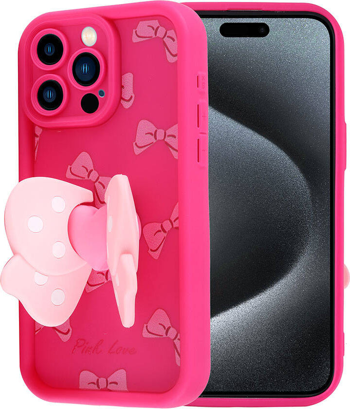 Apple iPhone 15 Pro Max Kılıf Kamera Korumalı Figür Tasarımlı Mnc Kapya Kapak-Pembe Koyu