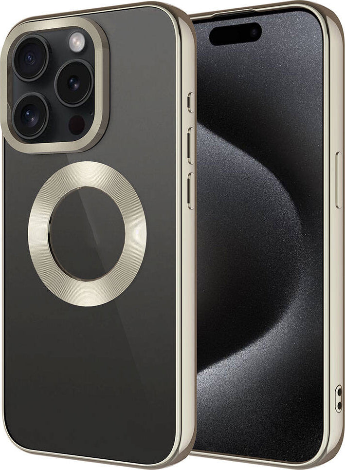 iPhone 15 Pro Max Uyumlu Tek Kamera Çerçeveli Logo Gösteren Mnc Omega Kapak-Titanyum