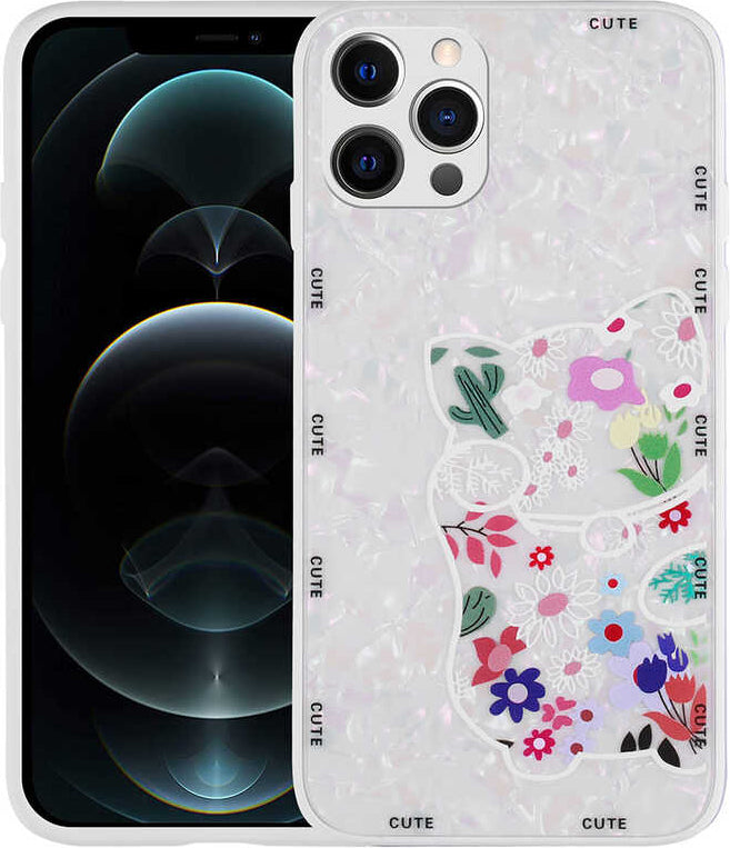 iPhone 13 Pro Max Uyumlu Desenli Sert Silikon Mnc Mumila Kapak-White Cat