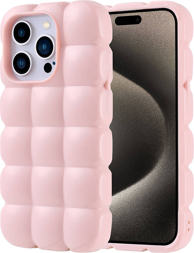 Apple iPhone 15 Pro Kılıf Parlak Esnek Silikon Mnc Dom Dom Kapak-Pembe