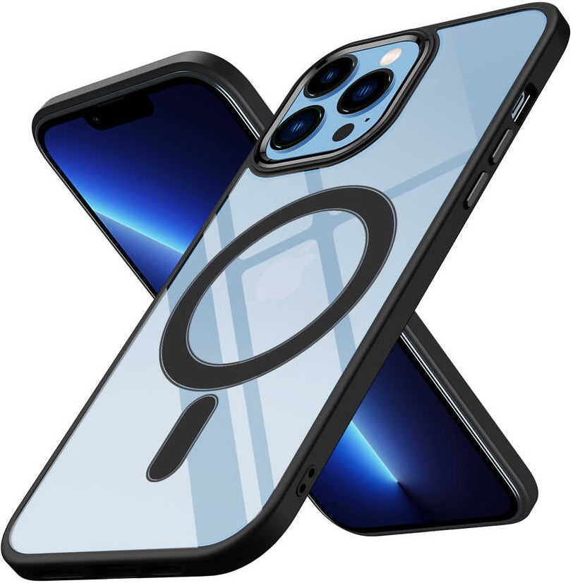 iPhone 12 Pro Uyumlu Wireless Şarj Özellikli Mnc Krom Magsafe Silikon Kapak-Siyah