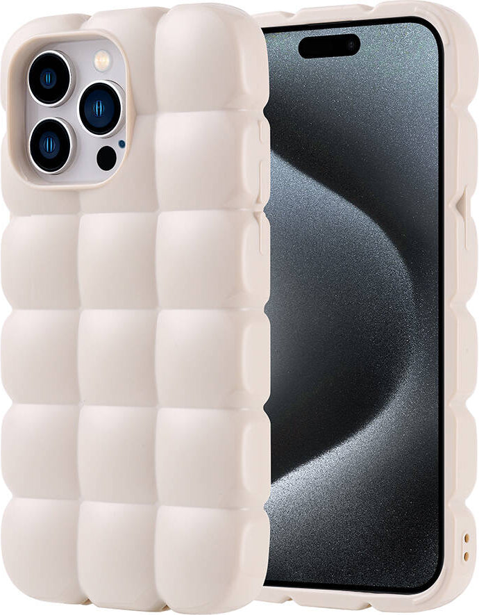 Apple iPhone 15 Pro Max Kılıf Parlak Esnek Silikon Mnc Dom Dom Kapak-Beyaz