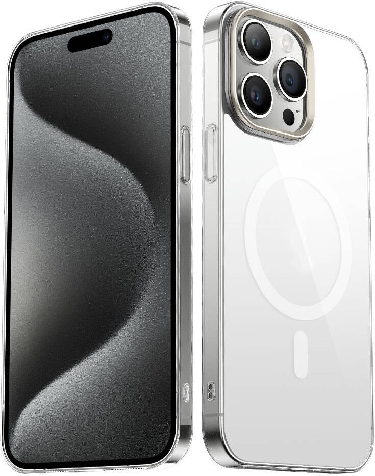 iPhone 15 Pro Max Uyumlu Mnc Wireless Şarj Özellikli Şeffaf G-Glass Kapak-Titanyum