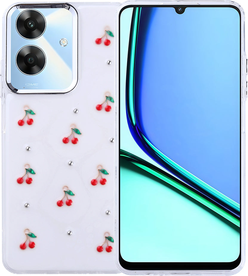 Realme Note 60 Kılıf Airbag Tasarımlı Simli Şeffaf Mnc Kutup Kapak - Kiraz
