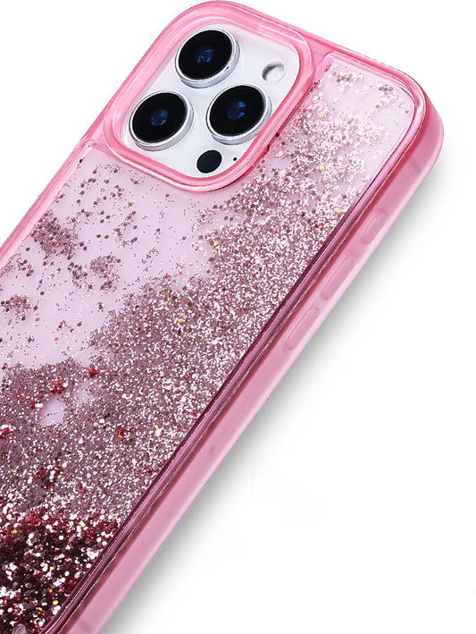 iPhone 14 Pro Max Uyumlu Kılıf Sıvılı Simli Şeffaf Arka Yüzey Mnc Keto Silikon Kapak-Siyah