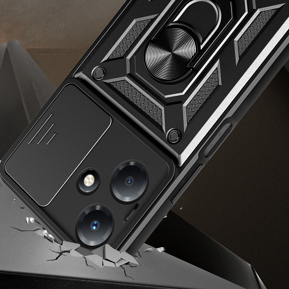 Infinix Hot 30 Play Kılıf Magnetik Standlı Kamera Korumalı Mnc Sürgülü Vega Kapak - Siyah