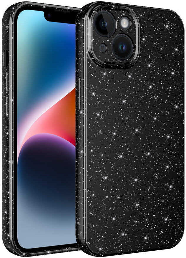iPhone 13 Uyumlu Kamera Korumalı Simli Lüks Mnc Koton Kapak-Siyah