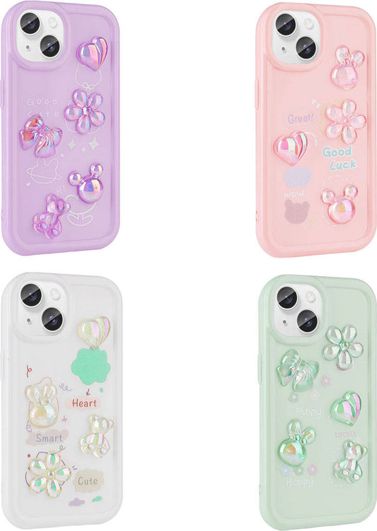 Apple iPhone 13 Kılıf Kabartma Figürlü Parlak Mnc Toys Silikon Kapak-Beyaz