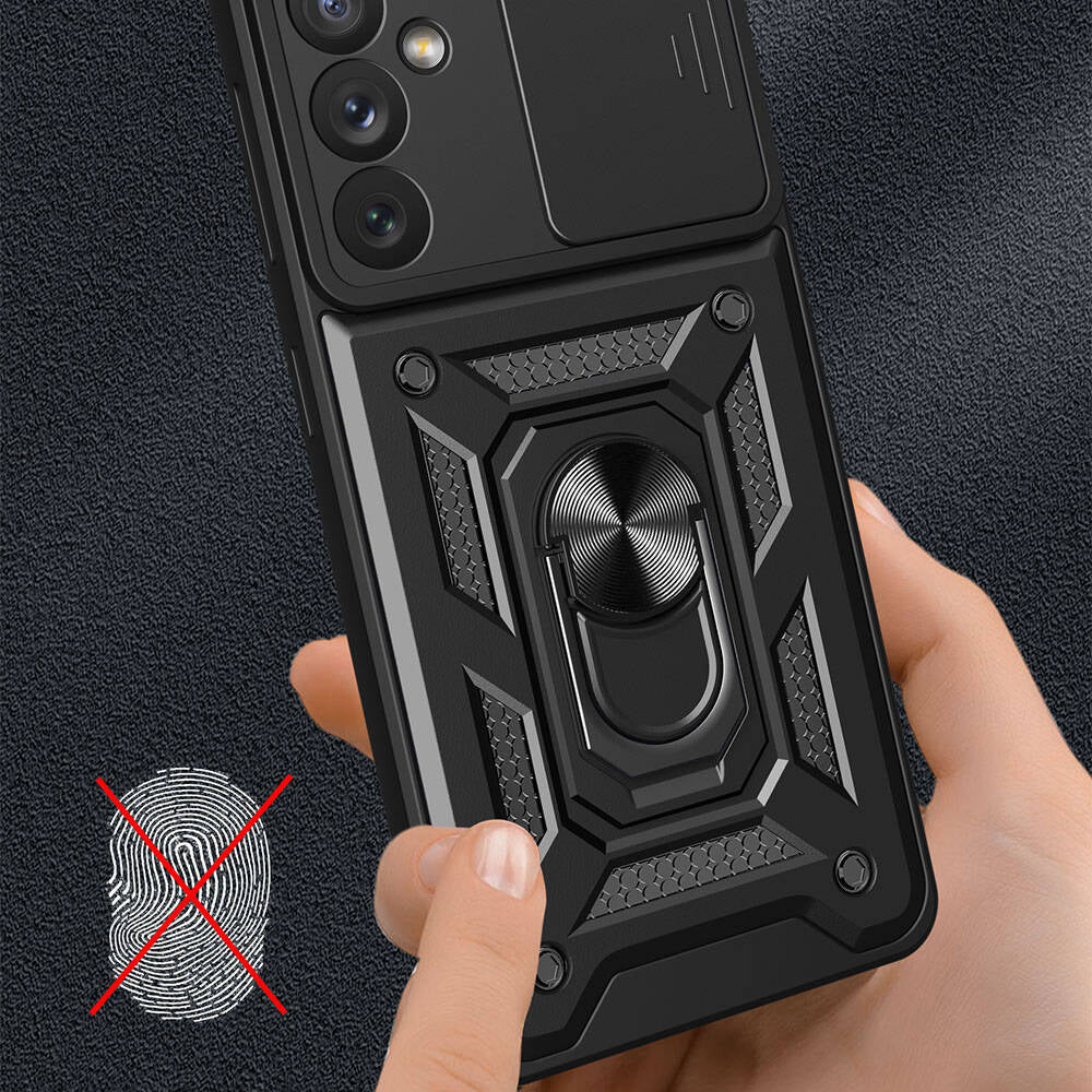 Galaxy A34 Kılıf Magnetik Standlı Kamera Korumalı Mnc Sürgülü Vega Kapak-Siyah