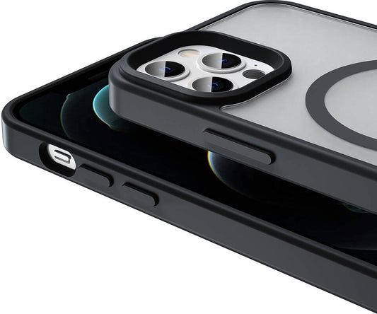 Apple iPhone 12 Pro Max Kılıf Magsafe Şarj Özellikli Mat Arka Yüzey Mnc Sio Kapak-Siyah