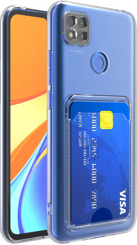 Xiaomi Redmi 9c Kılıf Kartlıklı Şeffaf Mnc Setra Clear Silikon Kapak-Renksiz