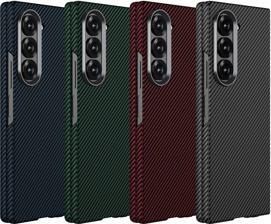 Galaxy Z Fold 6 Kılıf Kamera Korumalı Karbon Fiber Tasarımlı Arka Yüzey Mnc Kıpta Karbon Kapak-Siya