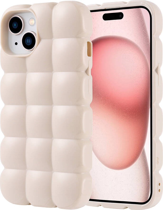 Apple iPhone 15 Kılıf Parlak Esnek Silikon Mnc Dom Dom Kapak-Beyaz