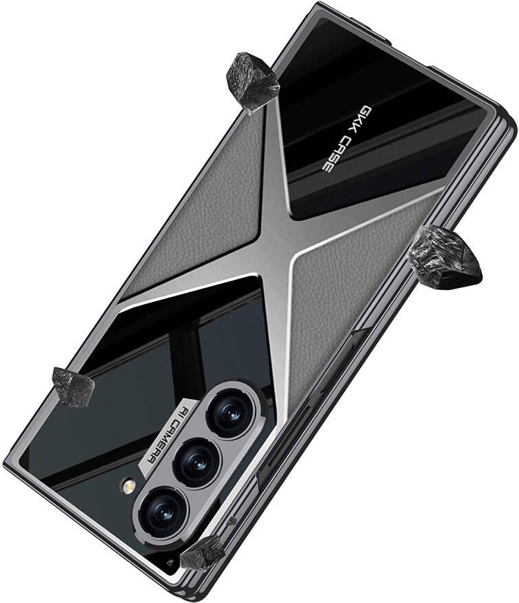 Galaxy Z Fold 6 Kılıf Ultra Ince Kamera Korumalı Pc + Deri Arka Yüzey Mnc X-Pro Kapak-Titanyum-Gri